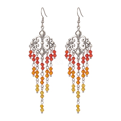 Glass Beaded Flower Tassel Chandelier Earrings EJEW-TA00225-02-1