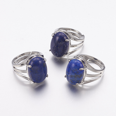 Natural Dyed Lapis Lazuli Wide Band Finger Rings RJEW-K224-A15-1