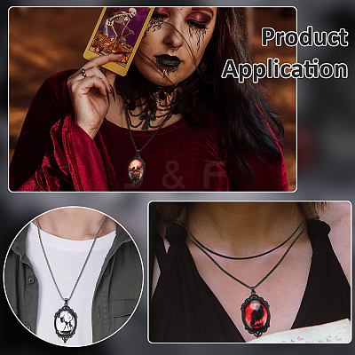 12Pcs 12 Colors Gothic Zinc Alloy & Glass Oval Pendant Black PU Leather Cord Necklaces NJEW-WR0001-08-1