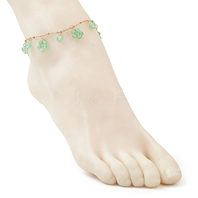 Dyed Natural Malaysia Jade Round Beaded Flower Tassel Ankelets AJEW-AN00706-01-1
