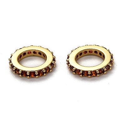 Brass Micro Pave Cubic Zirconia Rondelle European Beads KK-B028-18G-D-1