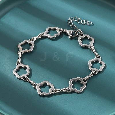 304 Stainless Steel Flower Link Chains Bracelets for Men & Women BJEW-D042-42P-1