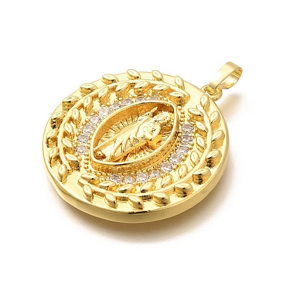 Religion Themed Rack Plating Brass Micro Pave Cubic Zirconia Pendants KK-L226-007G-11-1
