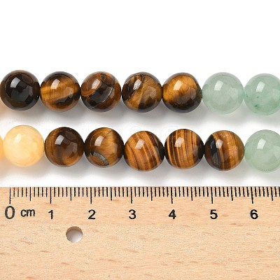 Chakra Natural Red Jasper & Yellow Jade & Green Aventurine & Tiger Eye & Sodalite & Amethyst Beads Strands G-NH0002-E02-10mm-1