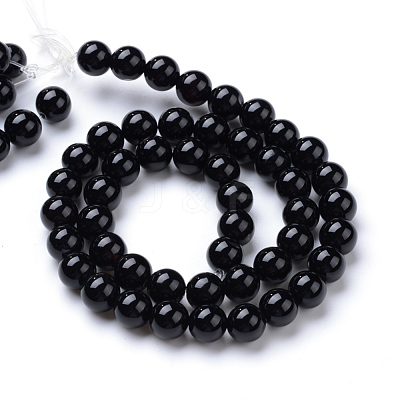 Natural Dyed & Heated Black Onyx Round Bead Strands X-G-T055-6mm-10-1