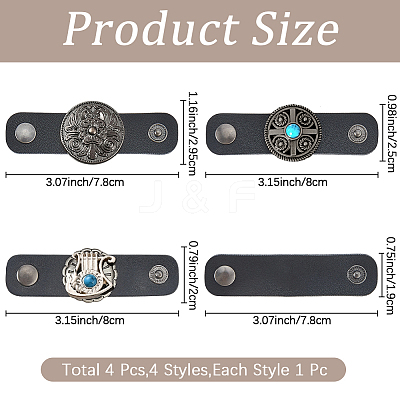 4Pcs 4 Styles PU Leather with Alloy Scarf Clips FIND-CL0002-27-1