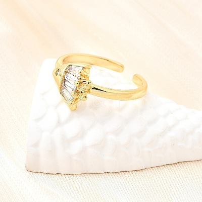 Ocean Theme Brass Micro Pave Cubic Zirconia Cuff Rings for Women RJEW-F184-17D-G-1