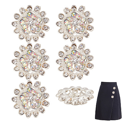 6Pcs 1-Hole Alloy Rhinestone Shank Buttons BUTT-AR0001-12-1