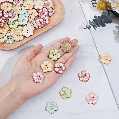 2 Bags Printed Wooden Buttons BUTT-GF0004-13-1