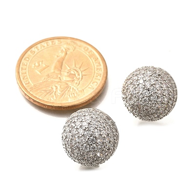 Half Round Brass Micro Pave Clear Cubic Zirconia Stud Earrings X-EJEW-C126-05P-1