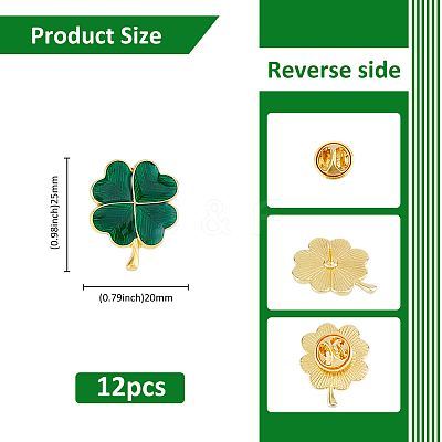 12Pcs Saint Patrick's Day Alloy Enamel Shamrock Brooch JEWB-FH0001-64B-1
