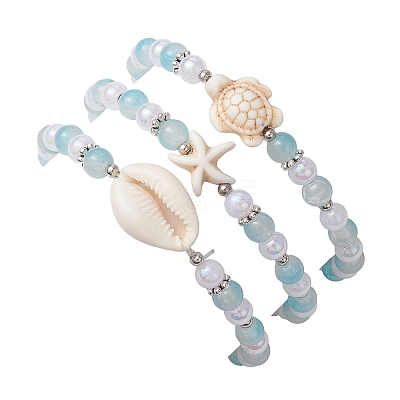 3Pcs 3 Styles Round Acrylic & Glass Beaded Stretch Bracelet Sets BJEW-JB10730-02-1