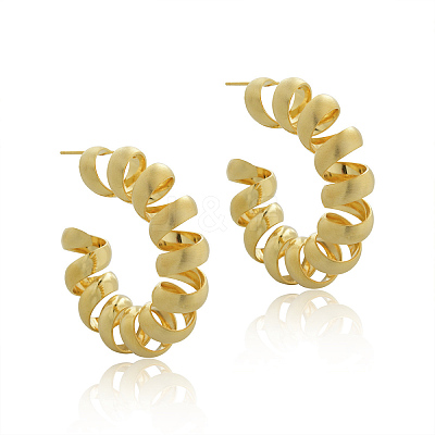Brass Spiral Laid Stud Earrings for Women EJEW-A121-21G-1