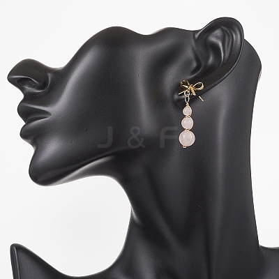 Natural Mixed Stone Bowknot with Round Dangle Stud Earrings EJEW-JE06780-1
