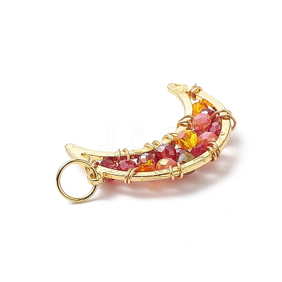 Glass Bead Moon Pendants PALLOY-JF02019-1