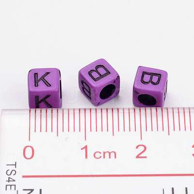 Mixed Letters Opaque Acrylic Cube Beads X-SACR-S177-04-1