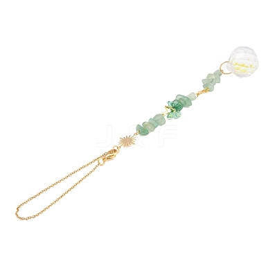 Round Glass & Natural Green Aventurine Chips Hanging Suncatchers HJEW-JM04209-01-1