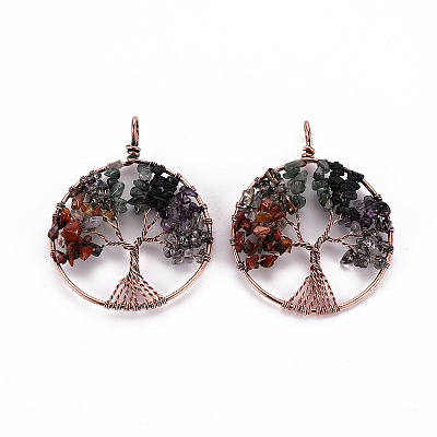 Natural Green Aventurine & Red Aventurine & Quartz Crystal Chips Big Pendants LS-G-S359-186-1