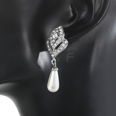 Alloy Rhinestone & Plastic Pearl Pendant Necklaces & Stud Dangle Earrings Sets FS-WGE3E8B-01-1