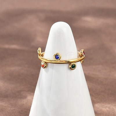304 Stainless Steel Rhinetsone Open Cuff Rings for Women RJEW-K301-07G-01-1