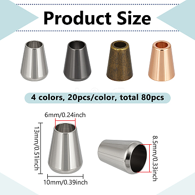 80Pcs 4 Colors Zinc Alloy Cord End BUTT-BC0001-16A-1