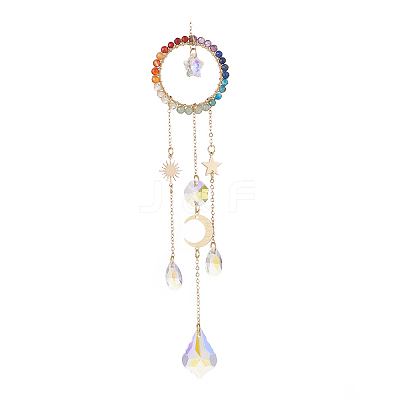 Glass Teardrop & Star Window Hanging Suncatchers HJEW-JM00906-1