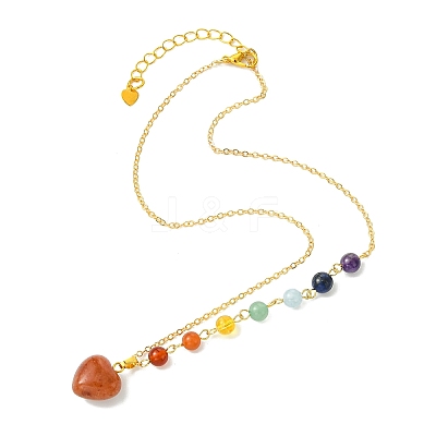 Chakra Natural Mixed Stone Heart Pendant Brass Cable Chain Necklaces for Women NJEW-JN06267-1