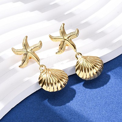 304 Stainless Steel Shell Shape with Starfish Shape Dangle Stud Earrings EJEW-Z135-02G-01-1