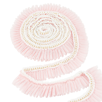 4 Yards Polyester Pleated Lace Trim OCOR-WH0085-42B-1
