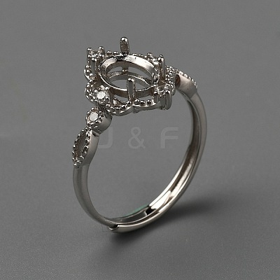 Adjustable 925 Sterling Silver Micro Pave Cubic Zirconia Oval Ring Component STER-WH0007-05P-1