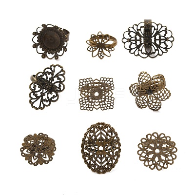 Adjustable Brass Filigree Ring Components KK-G233-M04-1