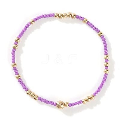 Glass Seed Beads & CCB Beads Stretch Bracelets TB4137-34-1