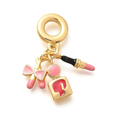 Brass Enamel Lipstick & Perfume European Dangle Charms KK-U048-05G-02-1
