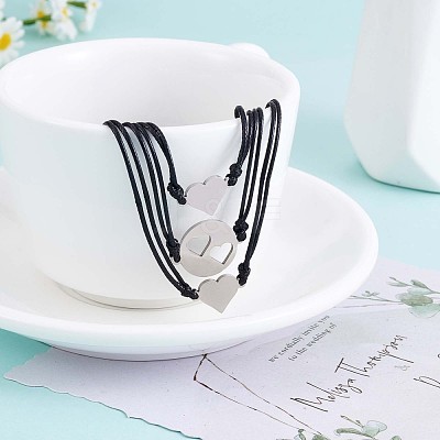 3Pcs 3 Style 430 Stainless Steel Heart Link Bracelets Set JB721A-1