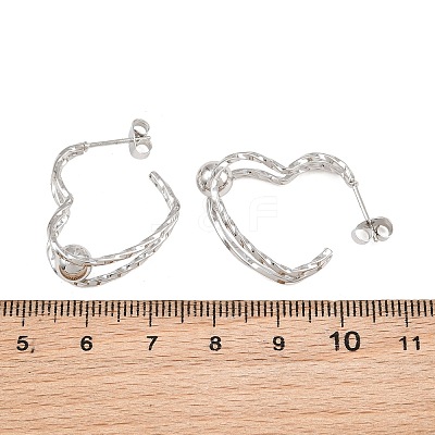 304 Stainless Steel Textured Wavy Wire Heart Shape Stud Earrings for Women SA-CBAB549-06P-1
