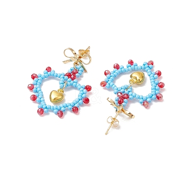 Glass Seed Beads Dangle Stud Earrings EJEW-MZ00396-04-1