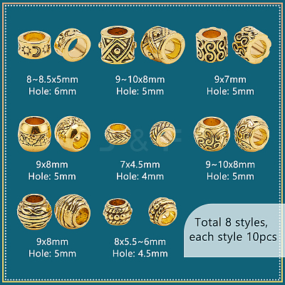 80Pcs 8 Styles Tibetan Style Zinc Alloy European Beads FIND-PH0021-13B-1