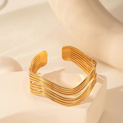Multilayer Wave 304 Stainless Steel Cuff Bangles for Women BJEW-U032-18G-1