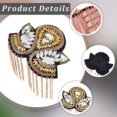 Flower Iron Chain Tassel with Rhinestone Epaulettes AJEW-WH20006-326B-G-1