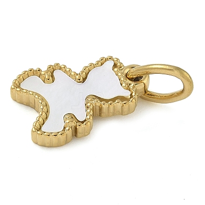 Ion Plating(IP) 304 Stainless Steel Pave Natural White Shell Bear Charms with Jump Ring STAS-B075-01G-02-1