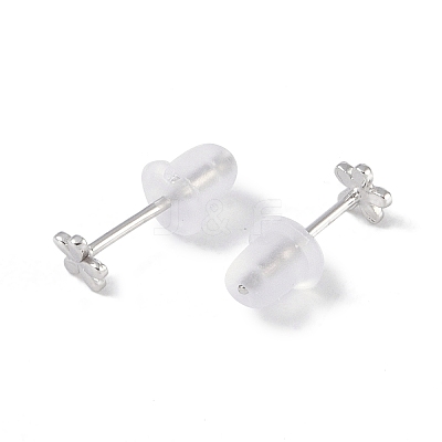 Anti-Tarnish Rhodium Plated 999 Fine Silver Flower Stud Earrings for Women EJEW-S215-02P-1