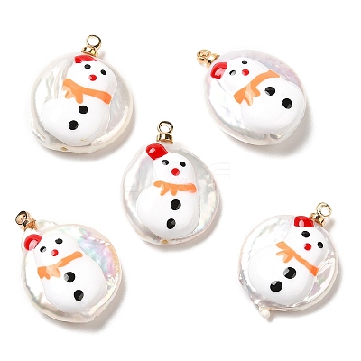 Baroque Style Natural Keshi Pearl Pendants with Enamel PEAR-G013-02A-1