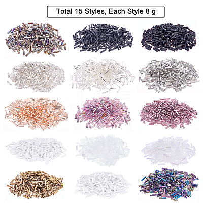 120g 15 Style Glass Bugle Beads DIY-PH0005-50-1