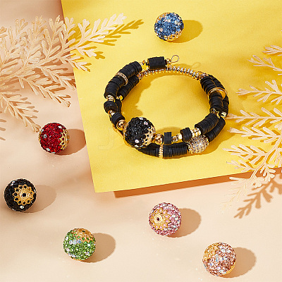 12Pcs 6 Colors Glass Rhinestone Clay Pave Beads FIND-PH0018-36-1