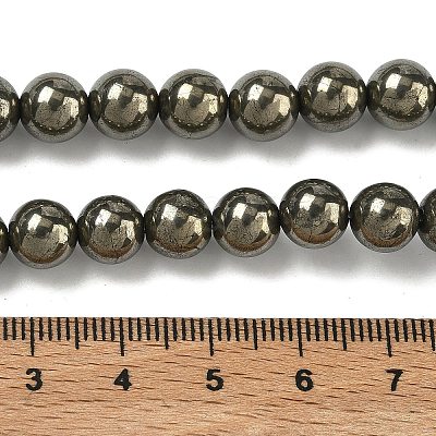 Natural Gold Pyrite/Golden Pyrite Beads Strands G-G459-B01-8mm-1