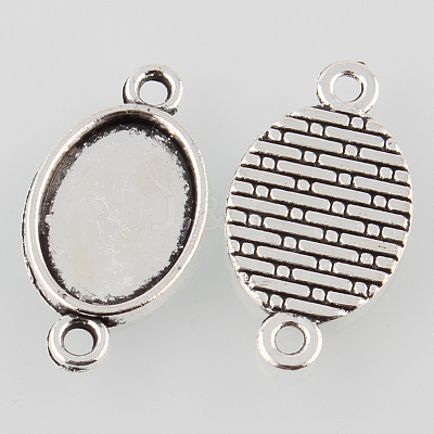 Antique Silver Tibetan Style Alloy Flat Oval Cabochon Connector Settings X-TIBE-M022-07AS-1