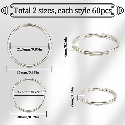 120Pcs 2 Styles Iron Split Key Rings FIND-SC0013-32P-1