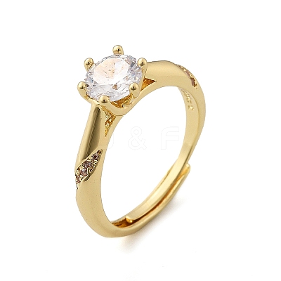 Brass Micro Pave Clear Cubic Zirconia Finger Rings for Women RJEW-U049-05G-1