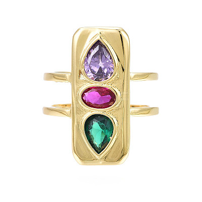 Cubic Zirconia Rectangle Open Cuff Ring X-RJEW-N037-015-03LG-1
