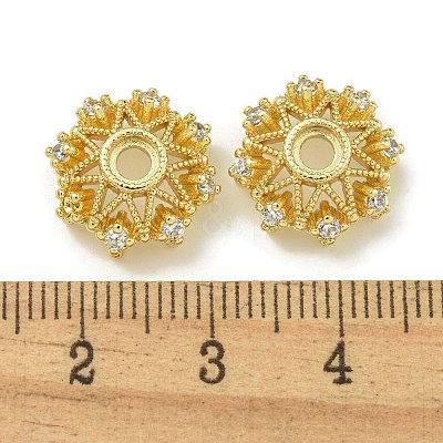 Rack Plating Brass Micro Pave Clear Cubic Zirconia Bead Caps KK-K386-09B-G-1